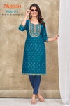 Keerthi Foil Printed Magic Slub Embroidery Kurtis Wholesale Market in Surat

